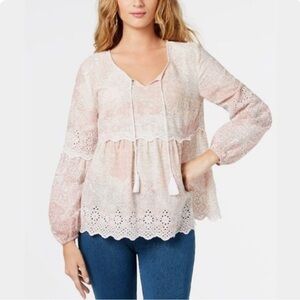 Style & Co. Pink Lace Peasant Blouse PXL